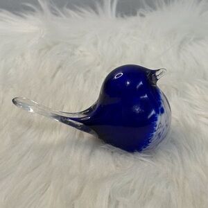 Source Unknown Cobalt Blue and Clear Glass Bird Figurine